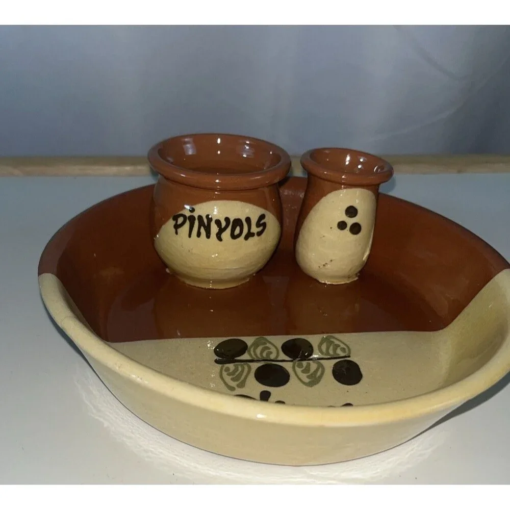 Traditional Art Pottery French Olive Dish Bowl Pinyols Unbranded Vintage